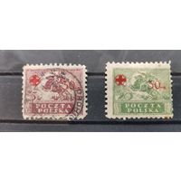 Польша 1921г.Красный Крест 1921 г.  с надпечаткой. марки Польши  Michel N154,157 (117,50 е)