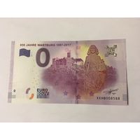 Ноль евро сувенирная банкота 950 лет Вартбургу 2017 год пресс