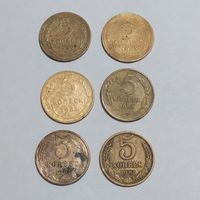 Лот #5 - 6 монет по 5 копеек СССР, 1930, 1949, 1953,1955, 1961,1981 + бонус