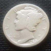 10 центов (дайм) США 1923 г., серебро 900