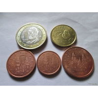 Набор евро монет Испания 2010 г. (1, 2, 5, 10 евроцентов, 1 евро)