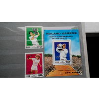 Теннис, Ролан Гаррос, марки, блок и 2 марки, Корея 1987