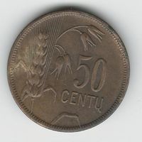 Литва 50 центов 1925 года. Состояние! Нечастая!