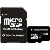 Карта памяти Silicon Power MicroSD 16GB Class 4 + SD адаптер.