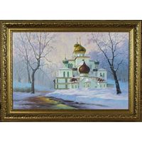 Картина маслом "Зимний день у церкви" 40*60см