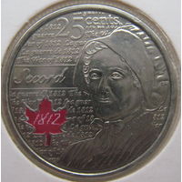 Канада 25 центов 2013 г. Война 1812 года. Лора Секорд. Цветная. В холдере