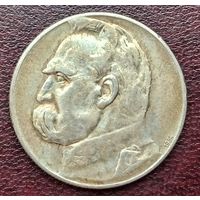 Серебро 0.750! Польша 5 злотых, 1934 Юзеф Пилсудский; орел без короны