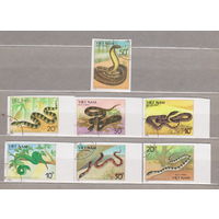 Фауна змеи Вьетнам 1988 год  лот 1002 ПОЛНАЯ СЕРИЯ из 7 марок Б/З
