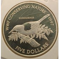 Монета 5 долларов 1997 г. Новая Зеландия. Елизавета II Серебро.