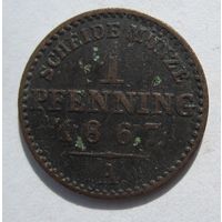 Пруссия 1 пфенниг 1867 А   .4-130
