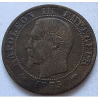 Франция 5 сантимов 1855 отметки монетного двора A и якорь - Париж