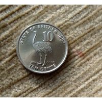 Werty71 Эритрея 10 центов 1997 Страус 1991