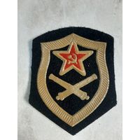 Нарукавный знак.  Войска артиллерии и ПВО СССР ( тёмный пластизоль ) .