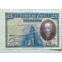 Купюра банкнота 25 песет 1928 года Испания