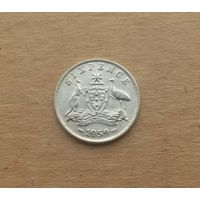 Австралия, 6 пенсов 1959 г., серебро 0.500, Елизавета II (1952-2022)