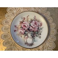 Тарелка коллекционная Розы ручная подрисовка Англия винтаж