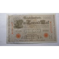 Германия Ro45е. 1000 марок 1910 г. (Печать красная. 7 цифр в номере. Волокна защиты - синие )