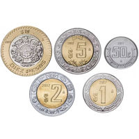 МЕКСИКА 2017 год. НАБОР 5 монет ( 50 сентаво, 1, 2, 5 и 10 Песо). UNC