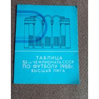 Буклет Таблица 51 чемпионата СССР по футболу 1988 г
