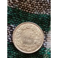 Швейцария 1/2 франка 1959 серебро