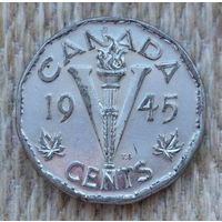 Канада 5 центов 1945 года. Факел. Георг VI.