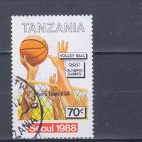 [303] Танзания 1988. Спорт.Летняя Олимпиада.Волейбол. НАДПЕЧАТКА. Гашеная марка.