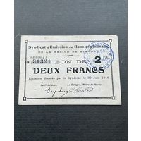 Распродажа! Франция 2 франка 1916 г. Коммуна de Rimogne