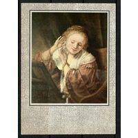Почтовая карточка " Рембрант. Молодая женщина, примеряющая серьги"