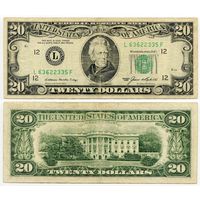 США. 20 долларов (образца 1985 года, L, Калифорния, P477)