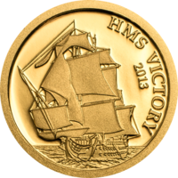 Острова Кука 1 доллар 2013г. "Корабль HMS Victory". Монета в капсуле.  ЗОЛОТО 0,5 гр.