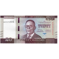 Либерия, 20 долларов, 2016 г., UNC