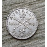 Werty71  Австралия 1 флорин 1951 Серебро Георг 6 Блеск