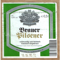 Этикетка пива Brauer pilsener Германия б/у Ф614