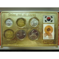 Сувенирная плакета с монетами и маркой Республики Корея