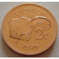Тувалу. 2 цента 1976 год  KM#2  "Фауна"Скат"  Тираж: 20.000