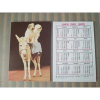 Карманный календарик.1985 год. Цирк. Осёл и собаки