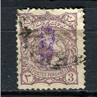 Персия (Иран) - 1897/1899 - Герб 3Ch. надпечатка штампом - (есть тонкое место) - [Mi.96 II] - 1 марка. Гашеная.  (LOT T50)