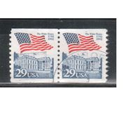 США-1992, (Мих.2213), гаш. , Стандарт, Флаг, Белый дом(одиночка), пара(1)