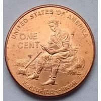 США 1 цент 2009 г. 200 лет со дня рождения Авраама Линкольна. Юность в Индиане. Без отметки монетного двора