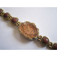 Винтажные женские наручные часы ЛУЧ (механика) на браслете с камнями. + Бонус!