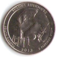 25 центов 2013 г. Парк=20 Национальный мемориал Маунт-Рашмор Южная Дакота Двор P _UNC