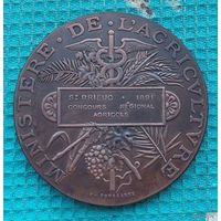 Франция большая тяжелая настольная медаль "Министерство сельского хозяйства" 1891 года. Новогодняя ликвидация!