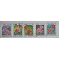 Цветы. Серия 5 марок, 1985г. Флора, гаш. Куба.