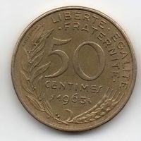 ФРАНЦУЗСКАЯ РЕСПУБЛИКА. 50 САНТИМОВ 1963. 3 складки плаща. НЕЧАСТАЯ