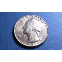 25 центов (квотер, 1/4 доллара) 1987 P. США.