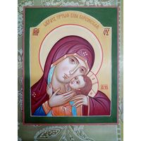 Рукописная икона "Корсунская Богородица с младенцем Иисусом", левкас, яичная темпера, примерно 25х20см
