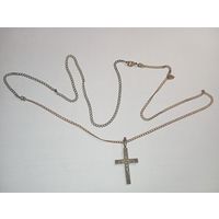 Серебряная цепь с крестиком , 76 см . С рубля