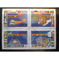 Бразилия 1989 20 лет почтовой реформе, флаги, квартблок Михель-2,2 евро гаш