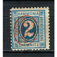 Германия - Хемниц - Местные марки - 1887 - Надпечатка (красн.) Герб на 2Pf - (перевернутая надпечатка) - [Mi.10bb] - 1 марка. MNH.  (Лот 99CS)