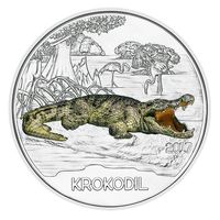 3 Евро Австрия 2017 год. 3-я из 12-ти монет Серия "Животные" Крокодил /Krokodil/. Цветная светящаяся монета